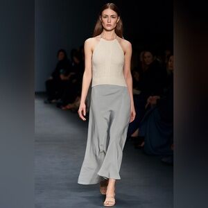 Dorothee Schumacher Knit & Silk-Blend Dress Cream Halter Top and Gray bottom